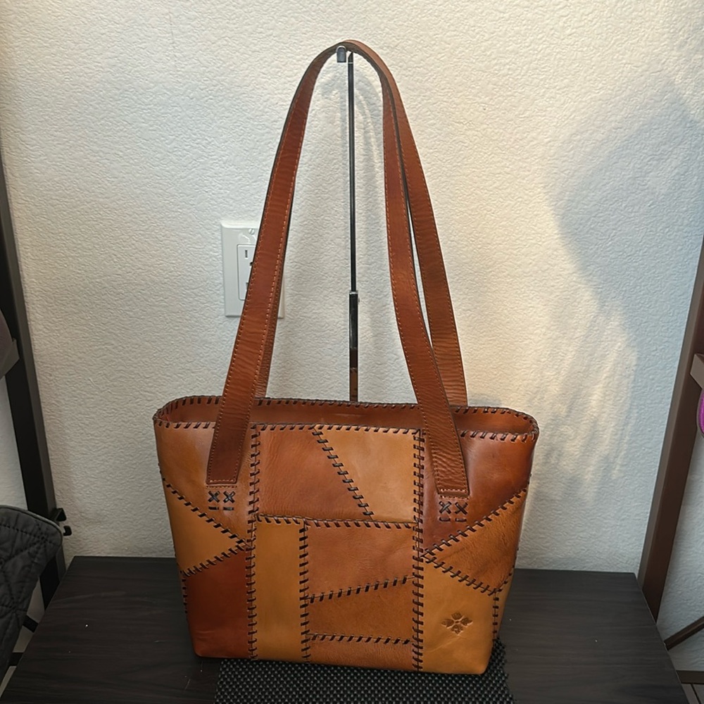 Patricia Nash Patchwork Leather Tote in Tan and Brown